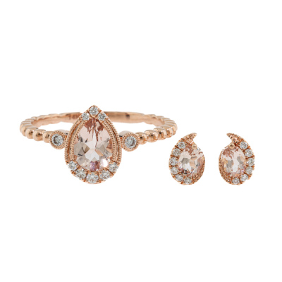 Morganite & Diamond Ring & Earring Set