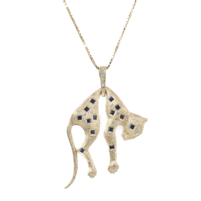 Sapphire & Diamond Gold Panther Pendant 30.2g