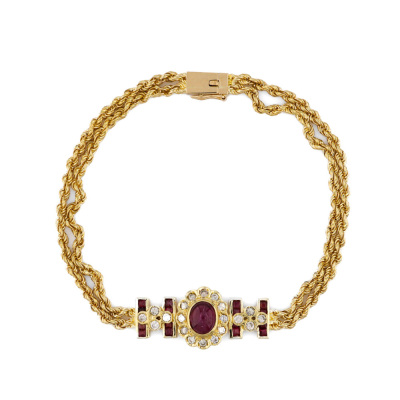 1.15ct Ruby & Diamond 18ct Gold Bracelet 13.3g