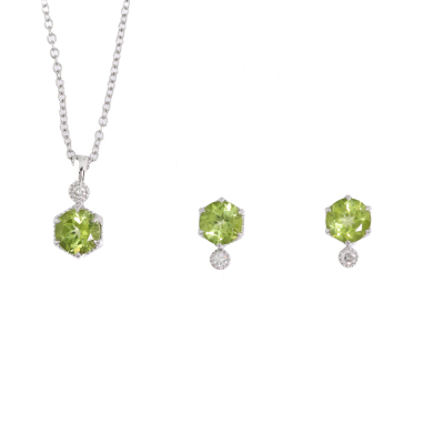 Peridot & Diamond Pendant and Earrings Set