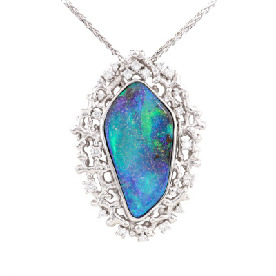15.72ct Boulder Opal & Diamond Pendant