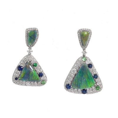 Opal, Multicolour Gemstone & Diamond Earrings