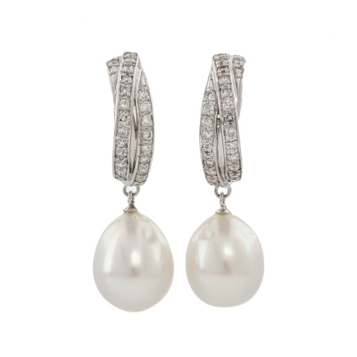 11.4-11.0mm South Sea Pearl & Diamond Earrings