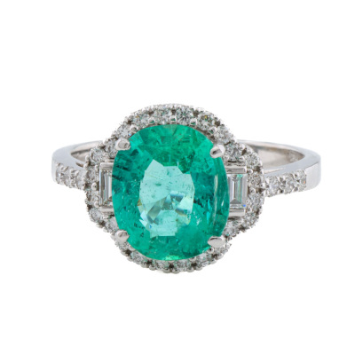 3.31ct Zambian Emerald & Diamond Ring GSL