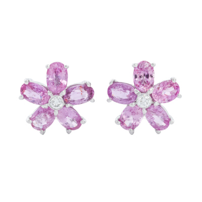 6.42ct Sapphire & Diamond Flower Earrings