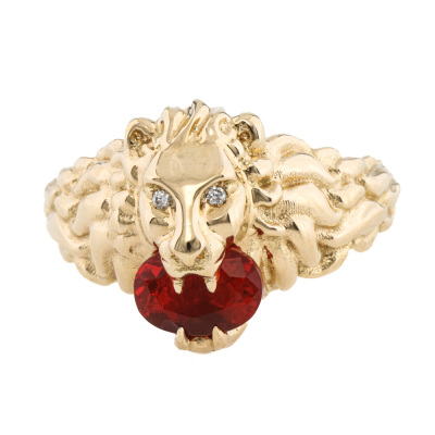 Gucci Lion Head Diamond & Fire Opal Ring