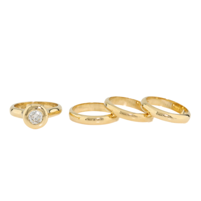 Diamond Solitaire Ring & 3 Band Rings Set 18ct Gold 17.9g