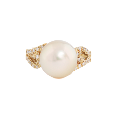 11.1mm South Sea Pearl & Diamond 18ct Gold Ring