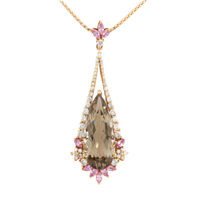12.02ct Quartz, Sapphire & Diamond Pendant