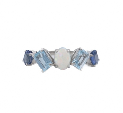 Opal, Aquamarine, Sapphire & Topaz Ring