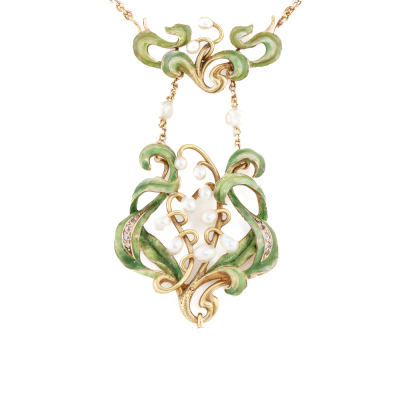 Art Nouveau Lily of the Valley Pearl Necklace
