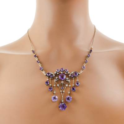 Antique Russian Amethyst & Diamond Necklace