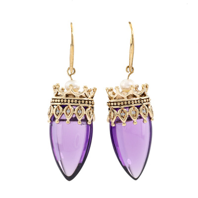 Amethyst Crown Design Earrings