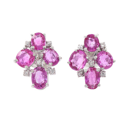 4.43ct Pink Sapphire & Diamond Earrings 18ct Gold