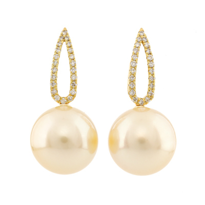 13mm South Sea Pearl & Diamond 18ct Gold Earrings