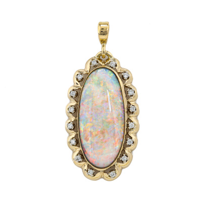 11.50ct White Opal & Diamond Pendant 18ct Gold