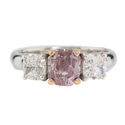 1.05ct Centre Pink Diamond Trilogy Ring GIA