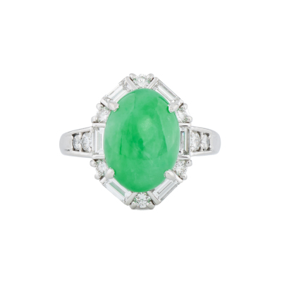 5.64ct Jade & 1.20ct Diamond Platinum Ring