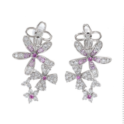 Pink Sapphire & Diamond Flower Earrings