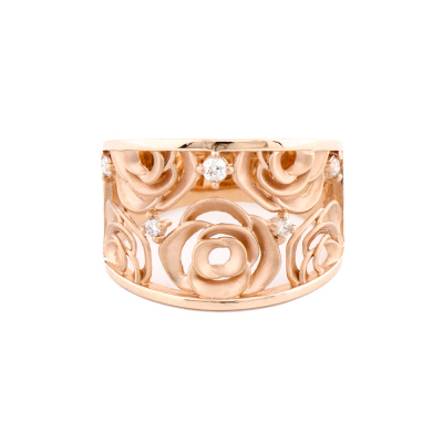 Rose Design Diamond Ring 18ct Gold