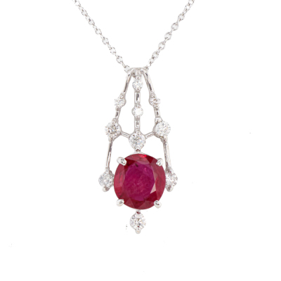 1.56ct Ruby & Diamond Pendant 18ct Gold