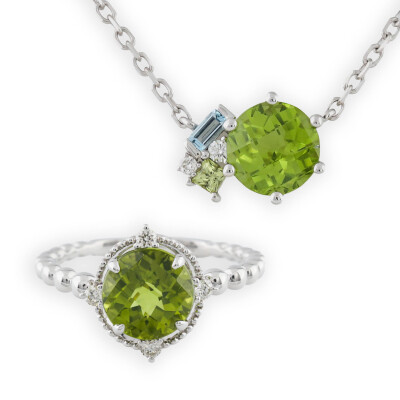 Peridot & Diamond Pendant & Ring Set