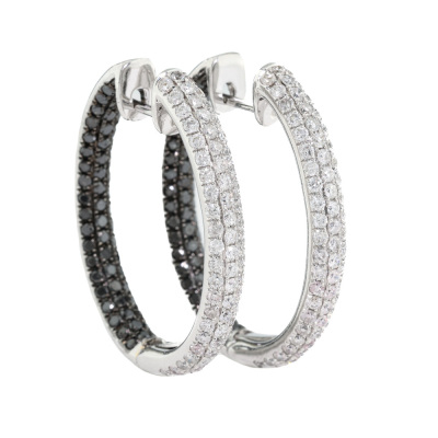 5.52ct Black & White Diamond Hoop Earrings