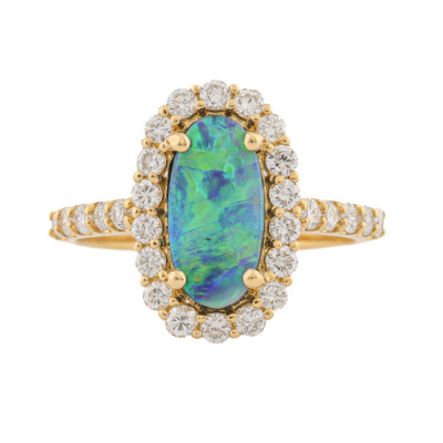 1.04ct Black Opal & Diamond Ring 18ct Gold