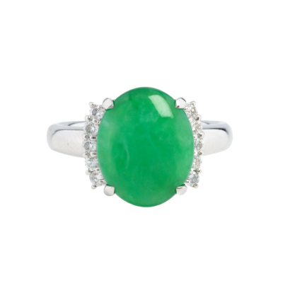 4.40ct Green Jade & Diamond Platinum Ring