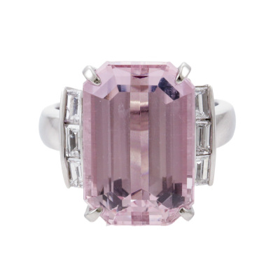 11.94ct Kunzite & Diamond Platinum Ring