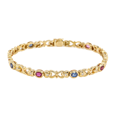 Ruby, Sapphire & Diamond Bracelet Gold 17.8g