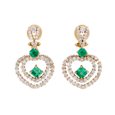 2.14ct Emerald & Diamond Gold Earrings
