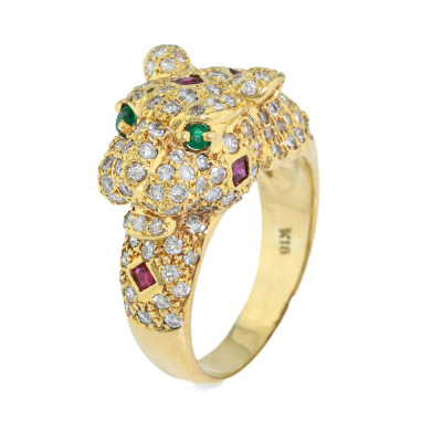 Ruby, Emerald & Diamond Ring 18ct Gold