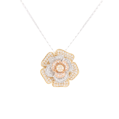 Diamond Camellia Tricolour Pendant 18ct Gold
