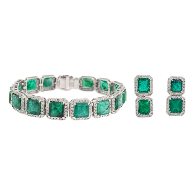 19.37ct Emerald & Diamond Bracelet & Earrings Set