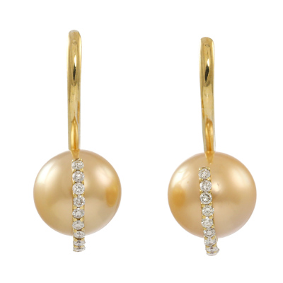 Golden South Sea Pearl 9.5mm & Diamond Earrings