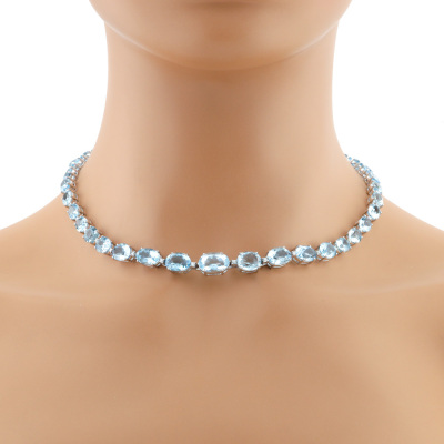47.40ct Aquamarine & Diamond 18ct Gold Necklace