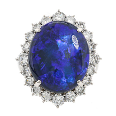 12.62ct Black Opal & Diamond Platinum Ring