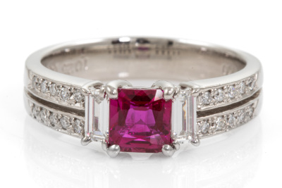 1.02ct Burmese Ruby GIA & Diamond Ring Platinum