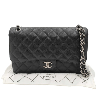 Chanel Large Double Flap Black Caviarskin*