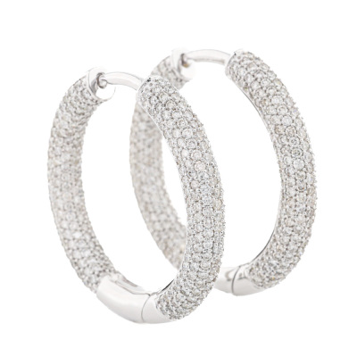 4.08ct Diamond Hoop Earrings 14ct White Gold