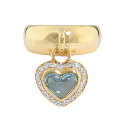 Heart Dangle Ring with Blue Topaz & Diamonds