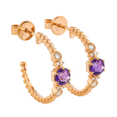Amethyst & Diamond Earrings 14ct Rose Gold*
