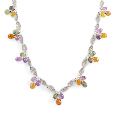 28.20ct Sapphire & Diamond Necklace 18ct Gold 25g*
