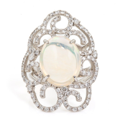 5.98ct Opal & 1.09ct Diamond Ring Platinum 10.6g*