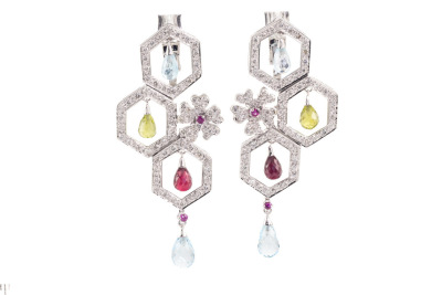 Briolette Gemstone & Diamond Earrings 18ct Gold 21.4g