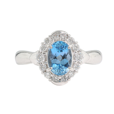 Oval Aquamarine & Diamond Platinum Ring*