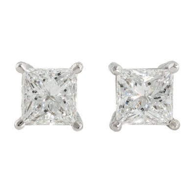 2.02 Princess cut Diamond Studs GIA G VS2 & F SI1