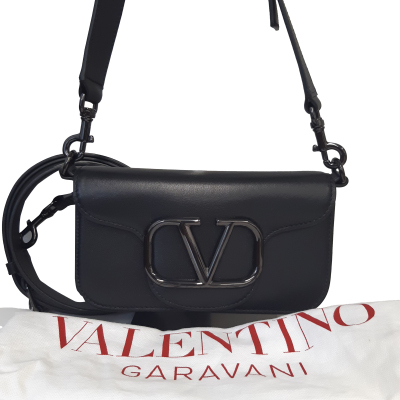 Valentino V logo Leather 2Way Bag All Black""