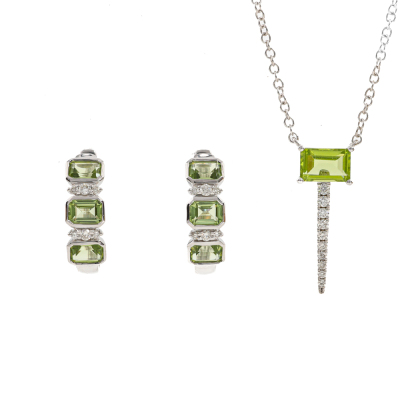 Peridot & Diamond Pendant & Earring Set